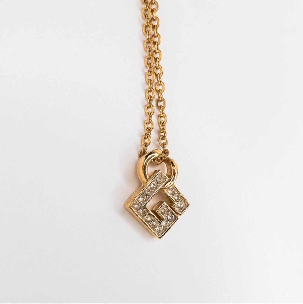 Vintage GIVENCHY Square "G" Logo Rhinestone Necklace - 80s-90s Icon - Picture 4 of 7